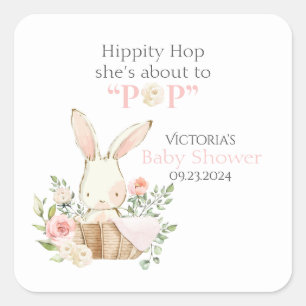 Woodland Forest Bunny Rabbit Floral Pink Square Sticker