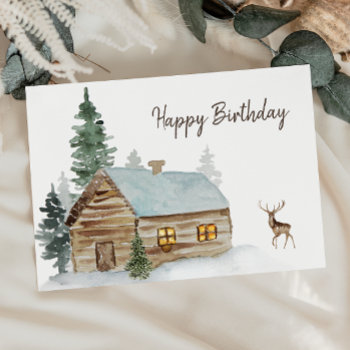 Woodland Forest Cabin With Deer Birthday Thank You Card by MaggieMart at Zazzle