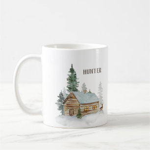 Woodland Forest Cabin with Deer Personalized Coffee Mug