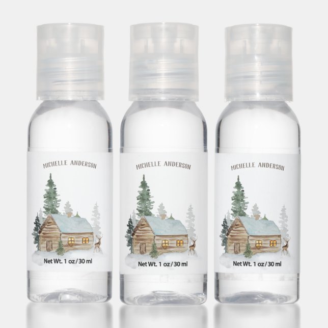 Woodland Forest Cabin with Deer Personalized Hand Sanitizer (Set)