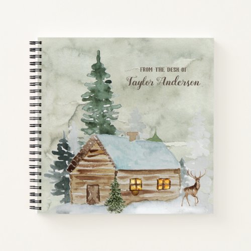 Woodland Forest Cabin with Deer Personalized Notebook