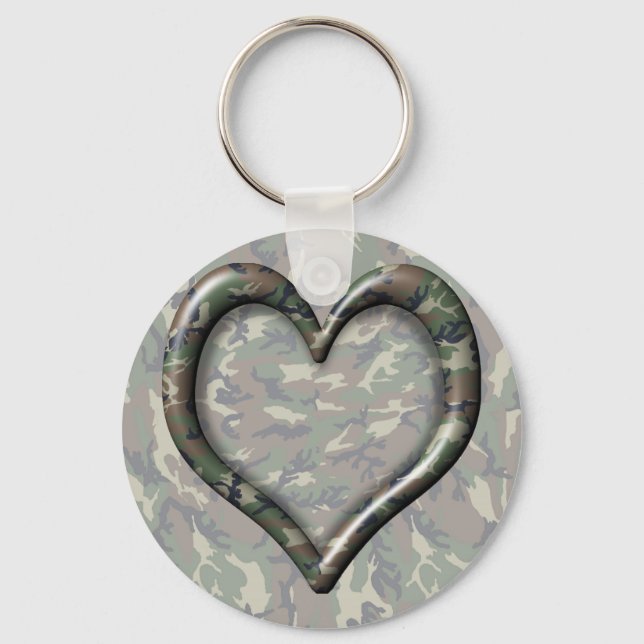 Woodland Forest Camouflage Heart Keychain (Front)