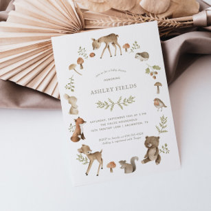 Woodland Forest Creatures Baby Shower Invitation