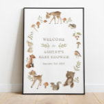 Woodland Forest Creatures Baby Shower Welcome Poster at Zazzle