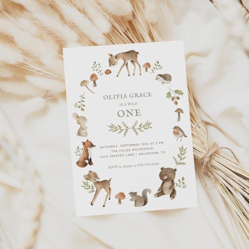 Woodland Forest Creatures Wild One Birthday Invitation