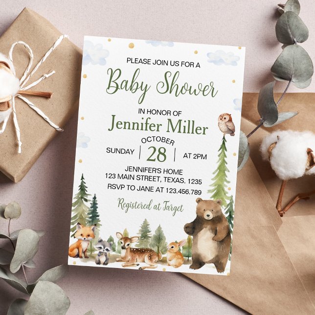 Woodland Forest Cute Animals Baby Shower Invitation (Creator Uploaded)