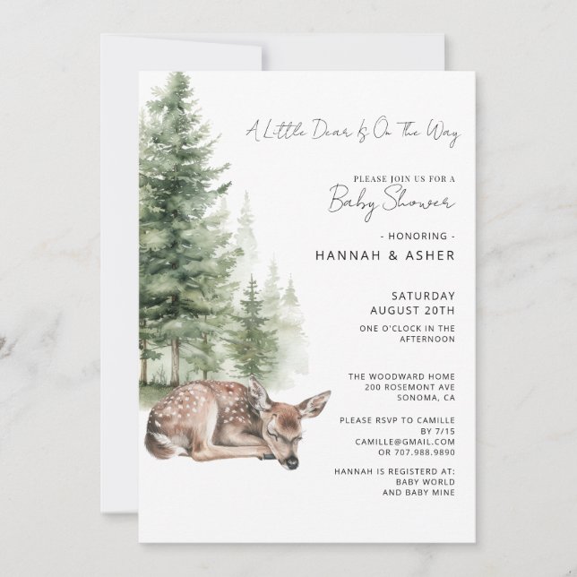 Woodland Forest Deer Baby Shower Invitation (Front)