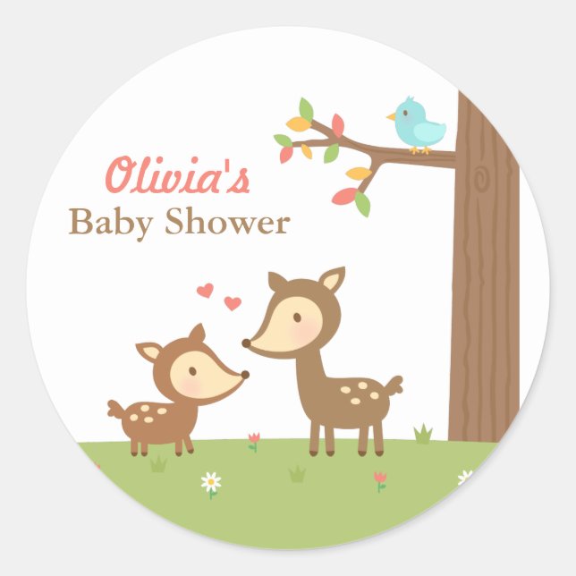 Woodland Forest Deer Baby Shower Party Labels (Front)