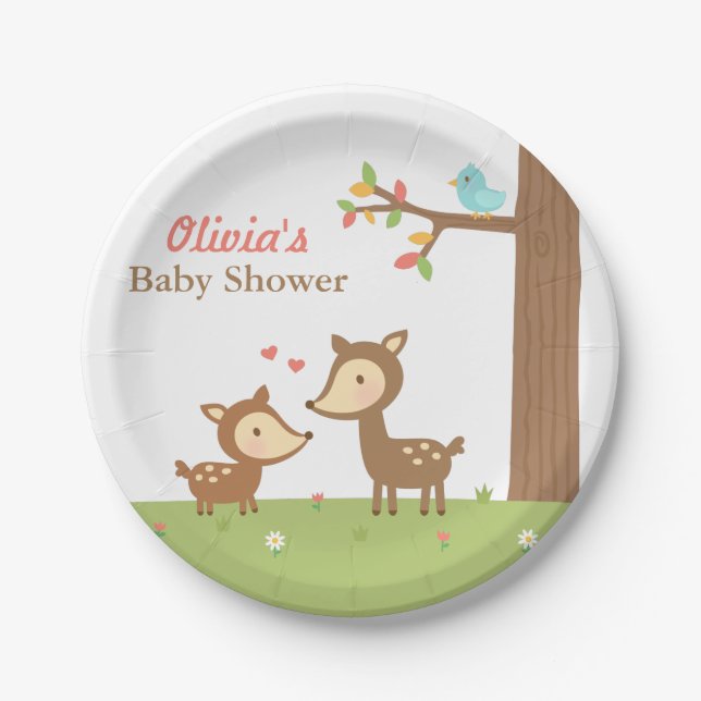 Woodland Forest Deer Baby Shower Party Supplies Paper Plates (Front)