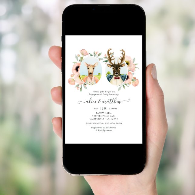 Woodland Forest Deer Boho Funny Engagement Party Invitation (Front Digital)