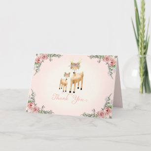 Woodland Forest Deer Boho Rose Floral Thank You Card