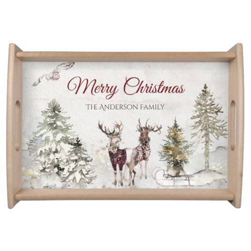 Woodland Forest Deer Christmas with Name Serving Tray