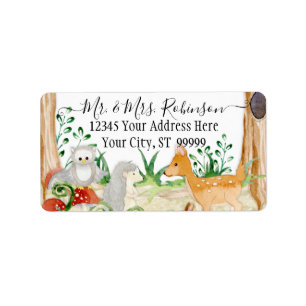 Woodland Forest Deer Fox Owl Animal Foliage White Label