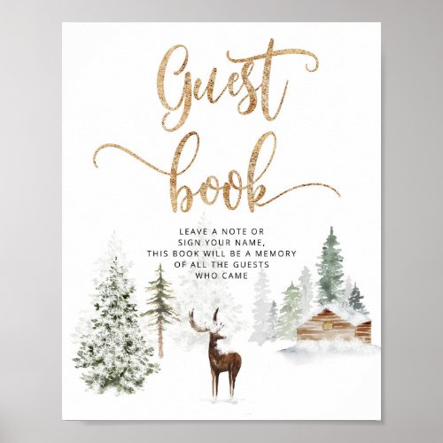 Woodland forest deer Guest book Sign