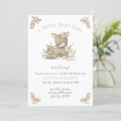 Woodland Forest Deer Mama Baby Girl Shower w Bunny Invitation (Standing Front)