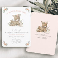 Woodland Forest Deer Mama Baby Girl Shower w Bunny Invitation