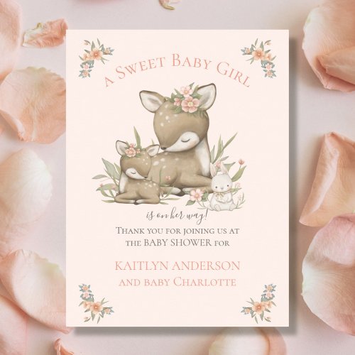 Woodland Forest Deer Mama Baby Girl Shower Welcome Poster