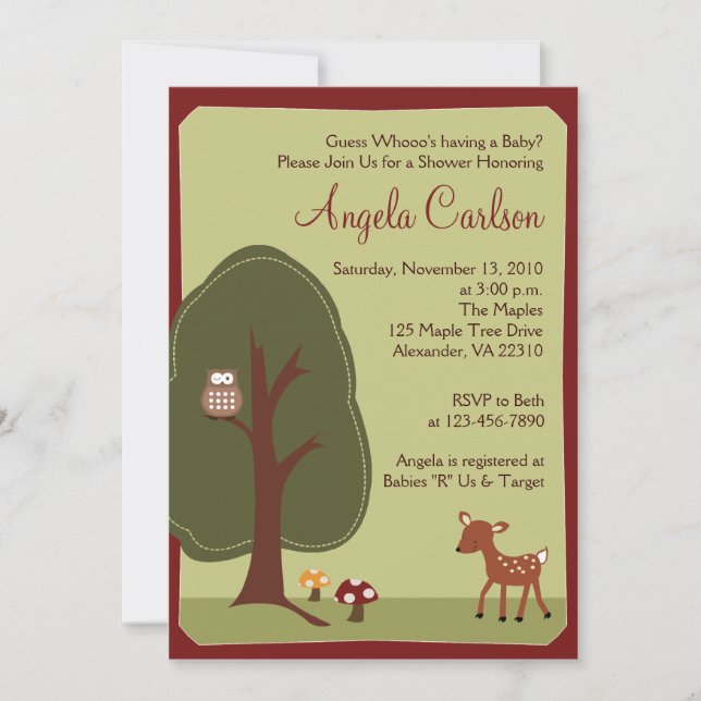 Woodland Forest Deer Owl Baby Shower Invitation (Front)