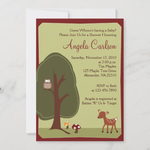 Woodland Forest Deer Owl Baby Shower Invitation