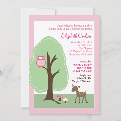 Woodland Forest Deer (Pink) Baby Shower Invitation