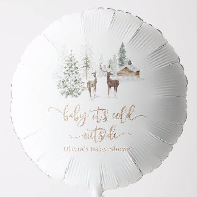 Woodland forest deer winter baby shower balloon (Front)