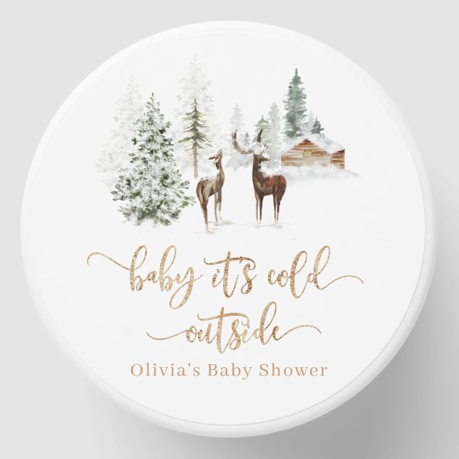 Woodland forest deer winter baby shower mini candle favors (Front)