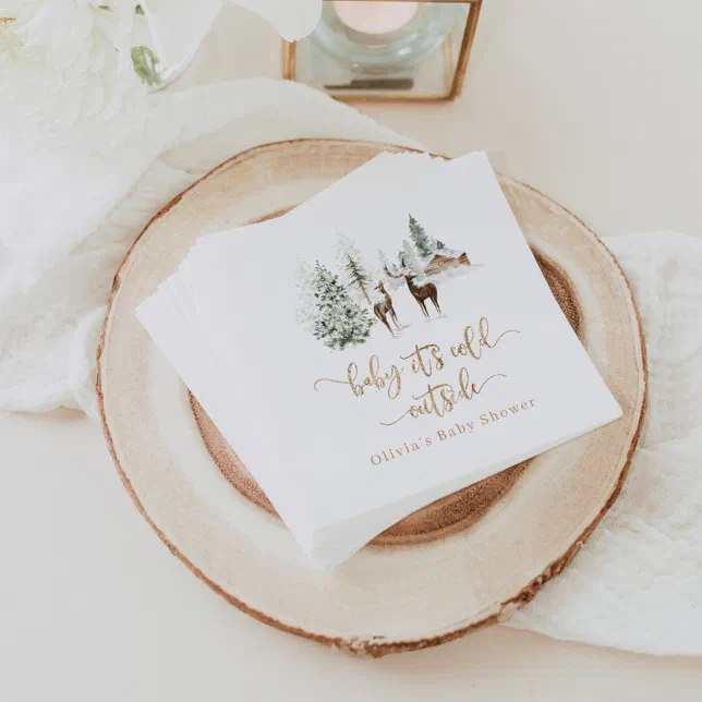 Woodland forest deer winter baby shower napkins | Zazzle