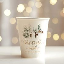 Woodland forest deer winter baby shower paper cups