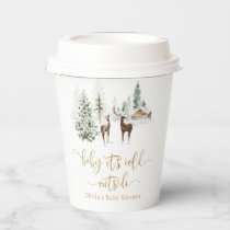 Woodland forest deer winter baby shower paper cups