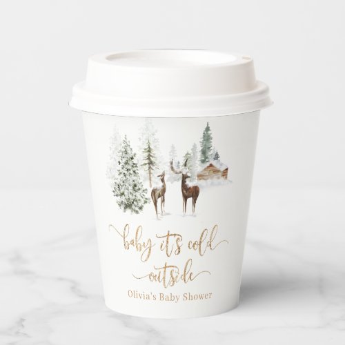 Woodland forest deer winter baby shower paper cups