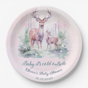 Woodland forest deer winter baby shower  paper plates