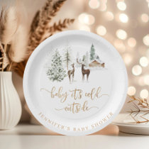 Woodland forest deer winter baby shower paper plates