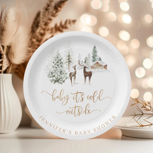 Woodland forest deer winter baby shower paper plates (Creator Uploaded)