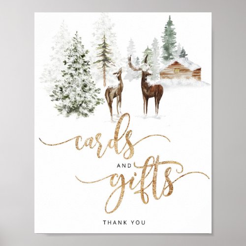 Woodland forest deer winter cards and gifts poster