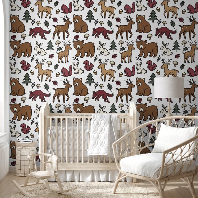 Woodland Forest Doodle Animals Wallpaper (Kids)