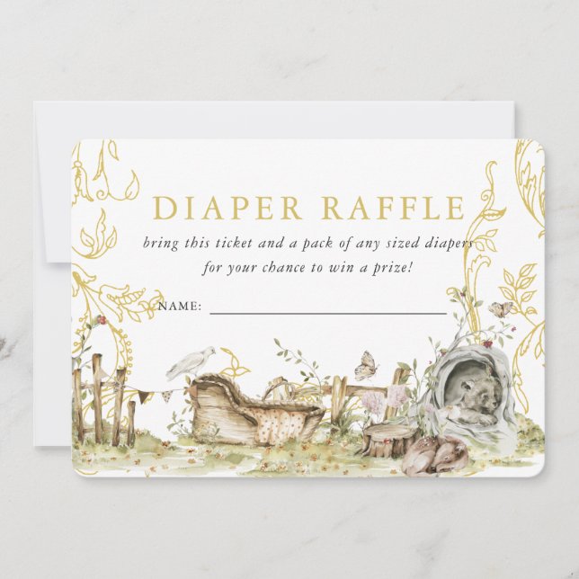 Woodland Forest Downloadable Diaper Raffle Ticket Invitation (Front)