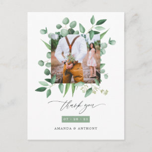 Woodland Forest Eucalyptus Wedding Thank You Postcard
