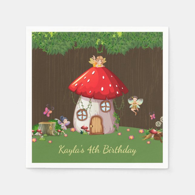 Woodland Forest, Fairy Birthday Napkins (Front)