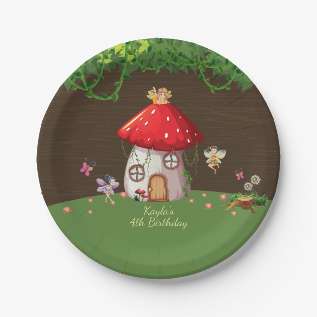 Woodland Forest, Fairy Birthday Paper Plates (Front)