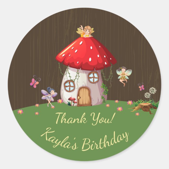 Woodland Forest, Fairy Thank You Classic Round Sticker (Front)