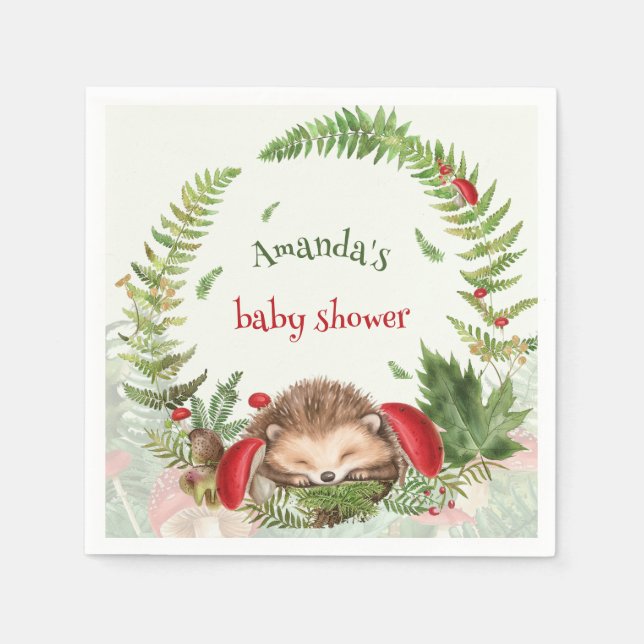Woodland forest floral baby hedgehog baby shower  napkins (Front)