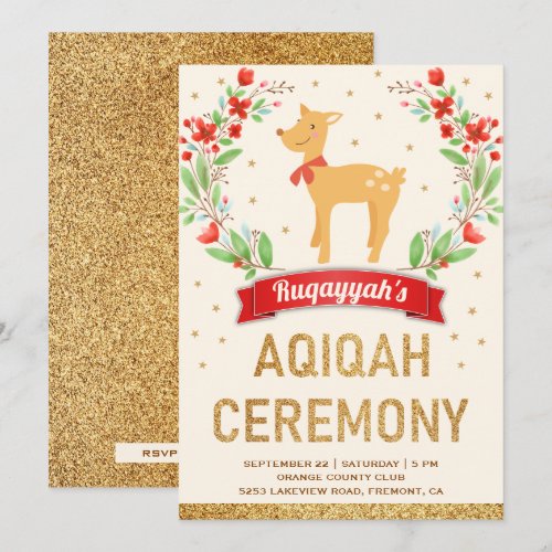 Woodland Forest Floral Gold Girl Deer Aqiqah