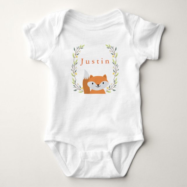 Woodland Forest Fox Baby Onsie Baby Bodysuit (Front)