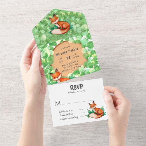 Woodland Forest Fox Baby Shower All In One Invitation