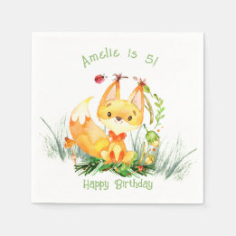 Woodland Forest Fox Cute Birthday Napkins