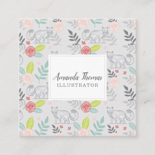Woodland Forest Fox  Floral Foliage greenery Square Business Card