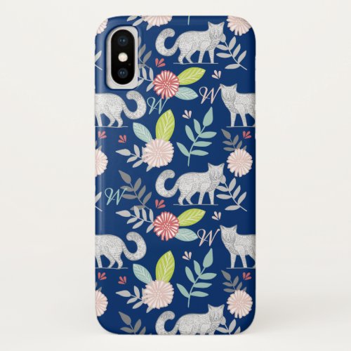 Woodland Forest Fox  Floral Foliage Monogram iPhone XS Case