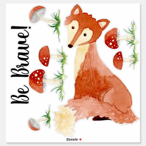 Woodland Forest Fox Watercolor Be Brave Nursery Sticker