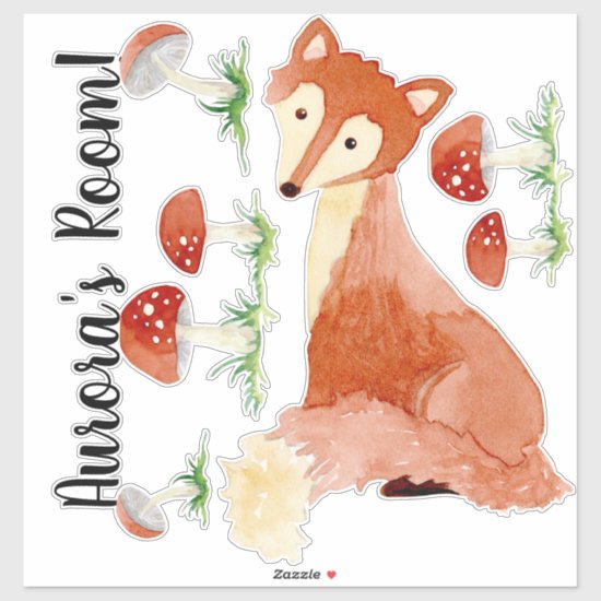 Woodland Forest Fox Watercolor Boho Nursery Name Sticker