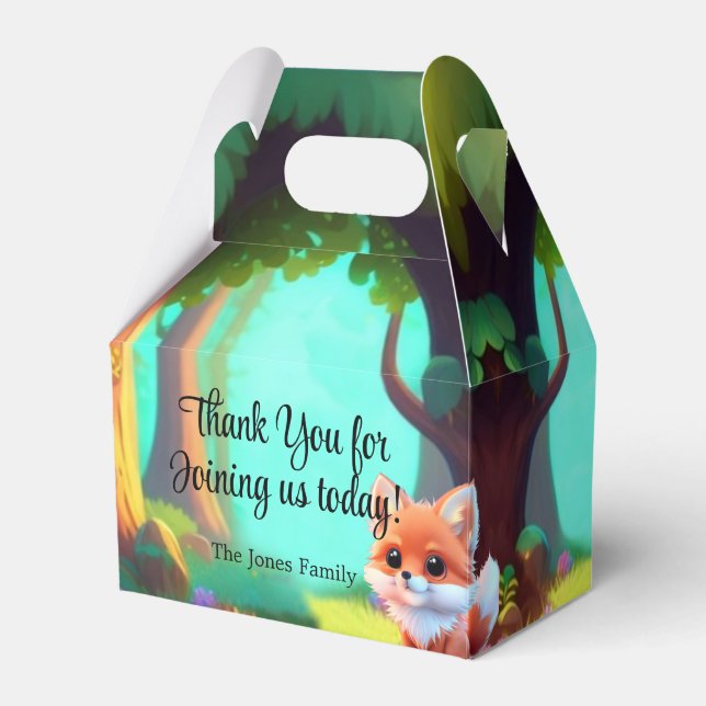 Woodland forest friends baby fox favor boxes (Front Side)